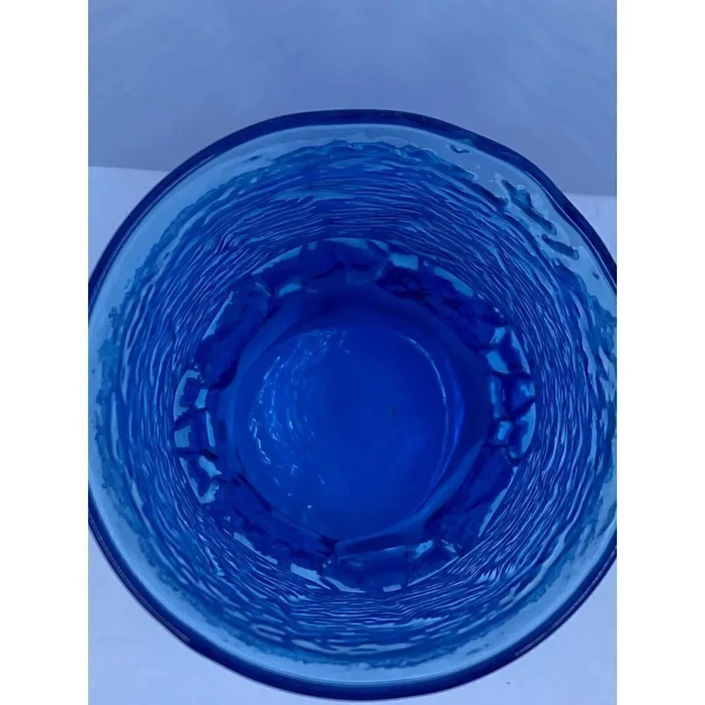 Vintage Anchor Hocking Blue Rain flower 12 oz Glass Tumblers 5 1/2